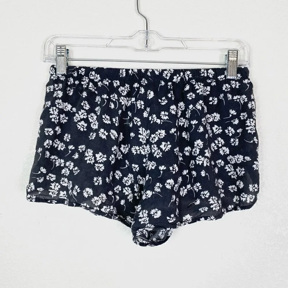 LLD Grey & White Floral High Rise Booty Lounge Shorts